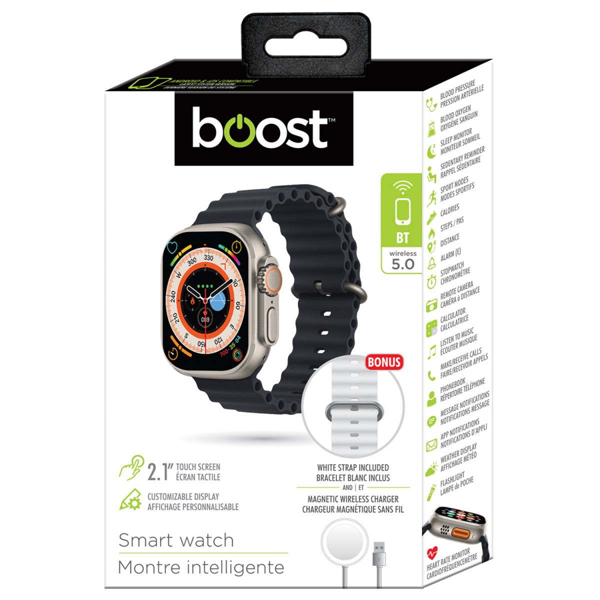 Boost 2.1 in. Wireless charging touch screen Multifunction Smartwatch