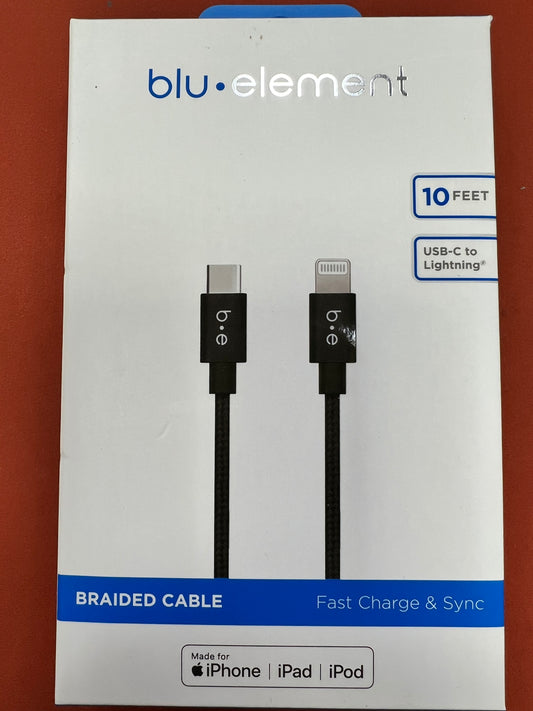 Blu Element 10 ft  Braided USB-C to Lightning Cable MFI