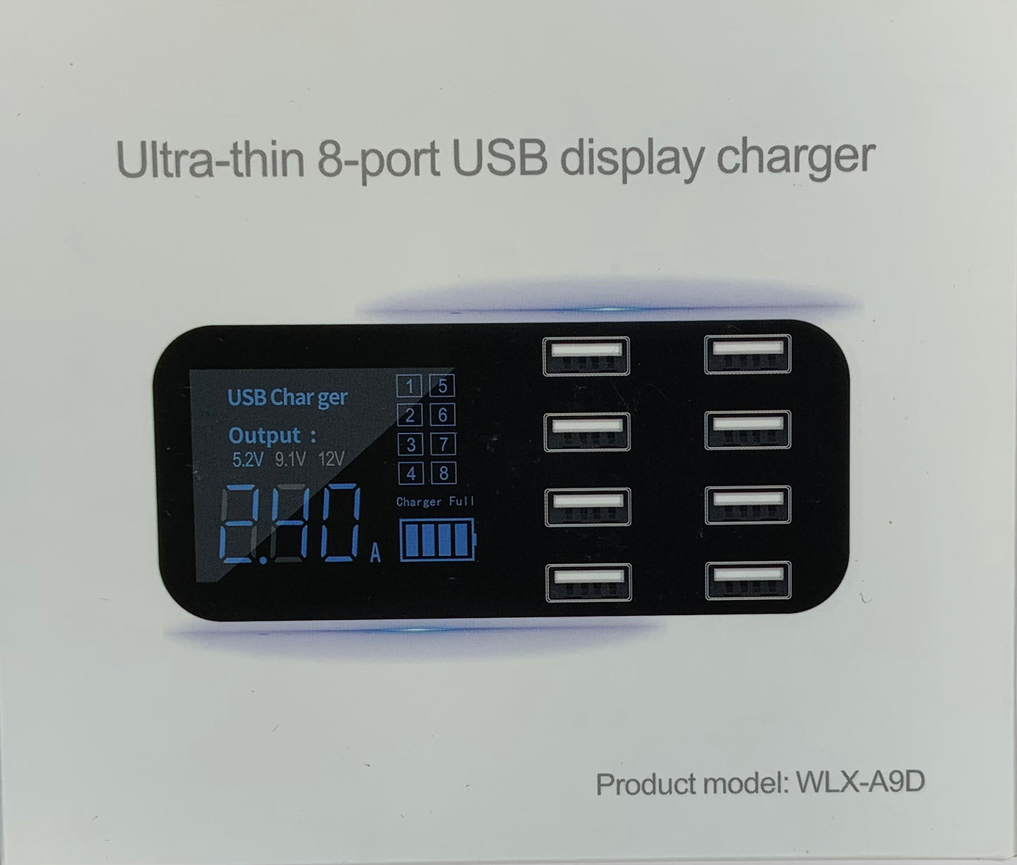 Ultra-thin 8-port USB display charger
