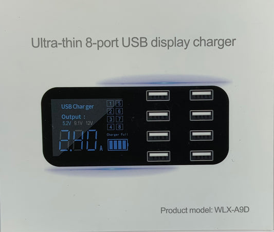 Ultra-thin 8-port USB display charger